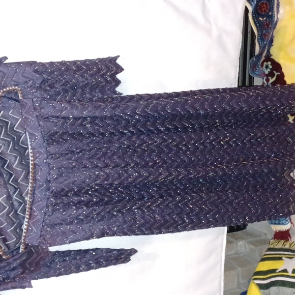 Andrews vintage plum sheer shiny mother of bride 2 pc set, zip lined skirt - Picture 4 of 9